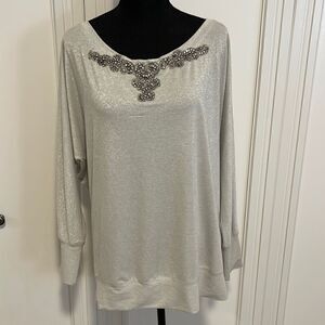 Awake Inc. by OS Dolman Sleeve Silver Jewel Front Top size large